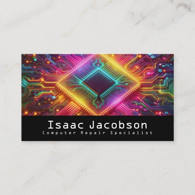High Tech Rainbow Circuit Board Business Cards Visitkort (Framsida)