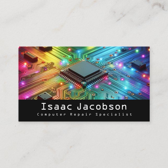 High Tech Rainbow Circuit Board Business Cards Visitkort (Framsida)