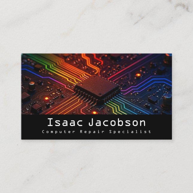 High Tech Rainbow Circuit Board Business Cards Visitkort (Framsida)