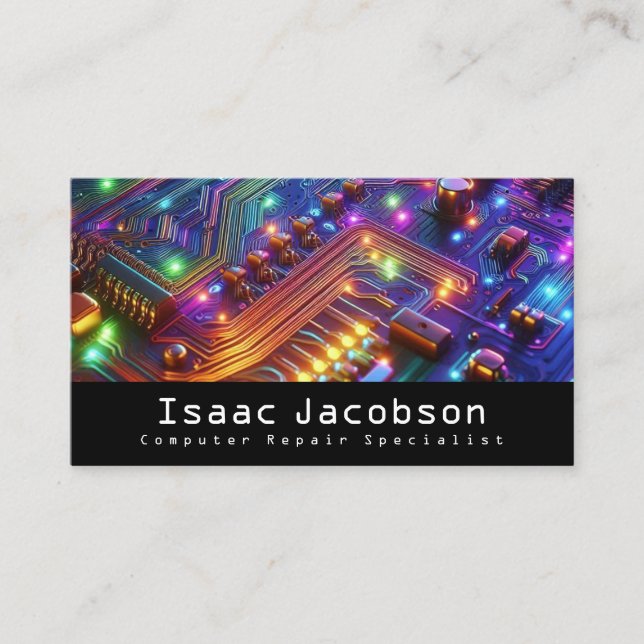 High Tech Rainbow Circuit Board Business Cards Visitkort (Framsida)