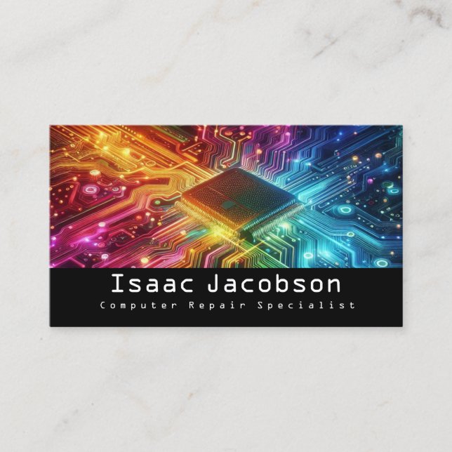 High Tech Rainbow Circuit Board Business Cards Visitkort (Framsida)