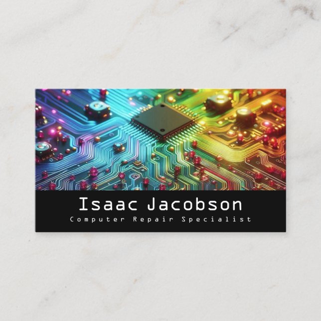 High Tech Rainbow Circuit Board Business Cards Visitkort (Framsida)