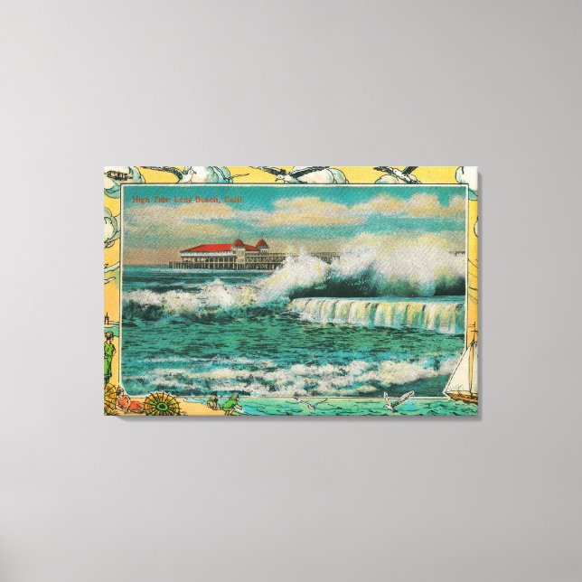 High Tide på Long Beach, Kalifornien Canvastryck (Framsida)