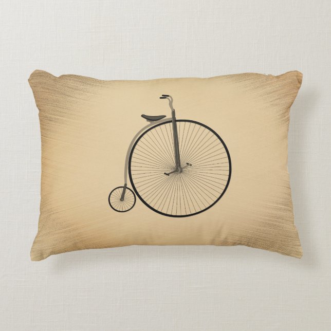 High-Wheel Antique Bicycle Rustic Prydnadskudde (Framsidan)