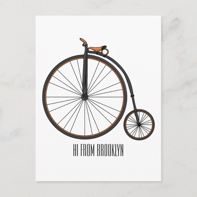 High wheel bicycle cartoon illustration vykort (Framsida)