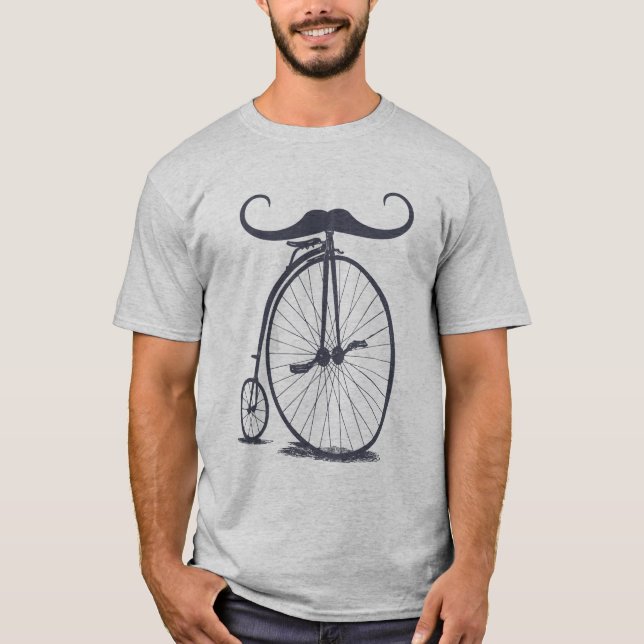 High Wheel Penny Farthing Mustache Bicycle T Shirt (Framsida)