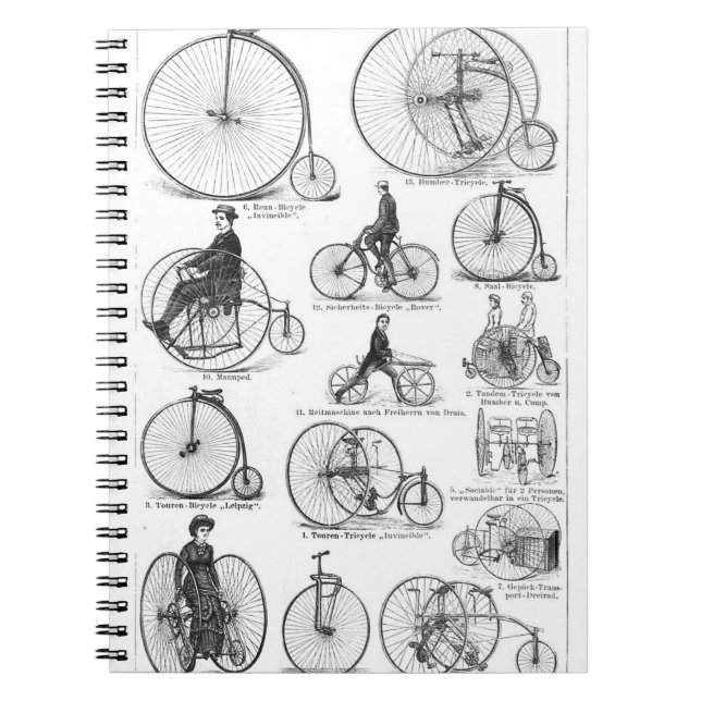 High Wheeler Bicycle Penny Farthing Anteckningsbok Med Spiral (Framsidan)
