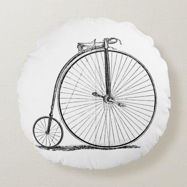 High Wheeler Bicycle Penny Farthing Rund Kudde (Framsidan)