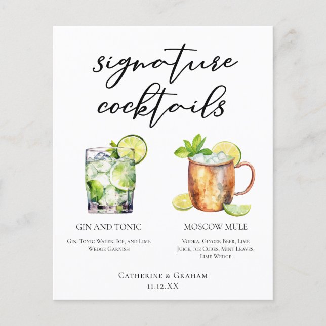 Highball Namnteckning Cocktails Bröllop Menu (Framsida)