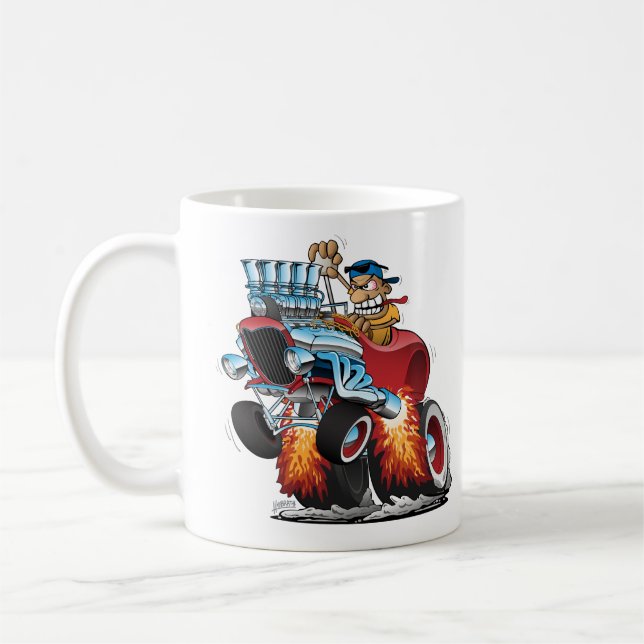 Highboy Hot rod Tävling Car Tecknad Illustration Kaffemugg (Vänster)