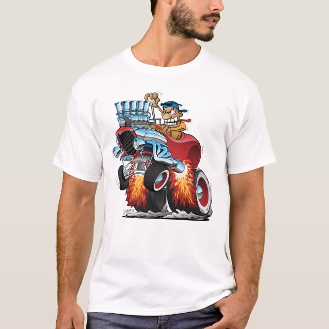 Highboy Hot rod Tävling Car Tecknad Illustration T Shirt (Framsida)