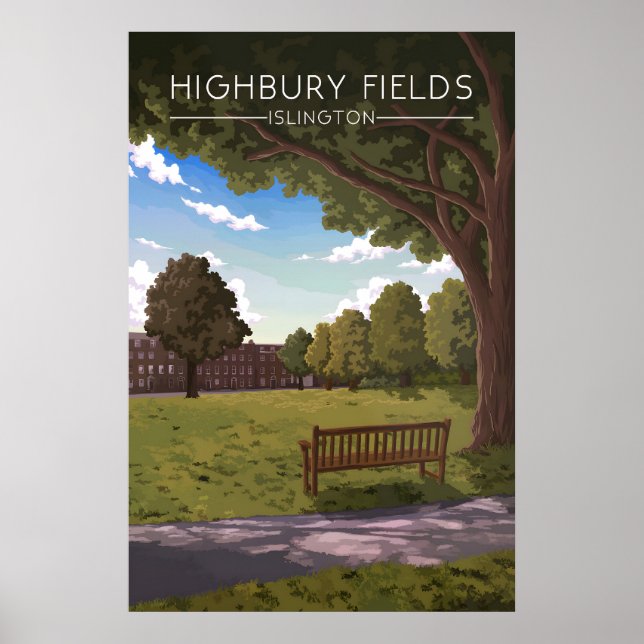 Highbury Fields Islington London Resemålning Affis Poster (Framsidan)