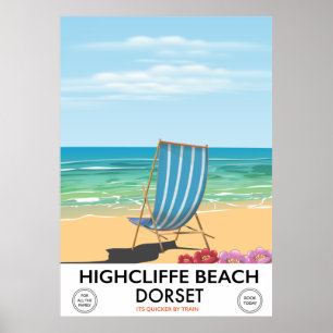 Highcliffe Beach, Dorset vintage tåg poster