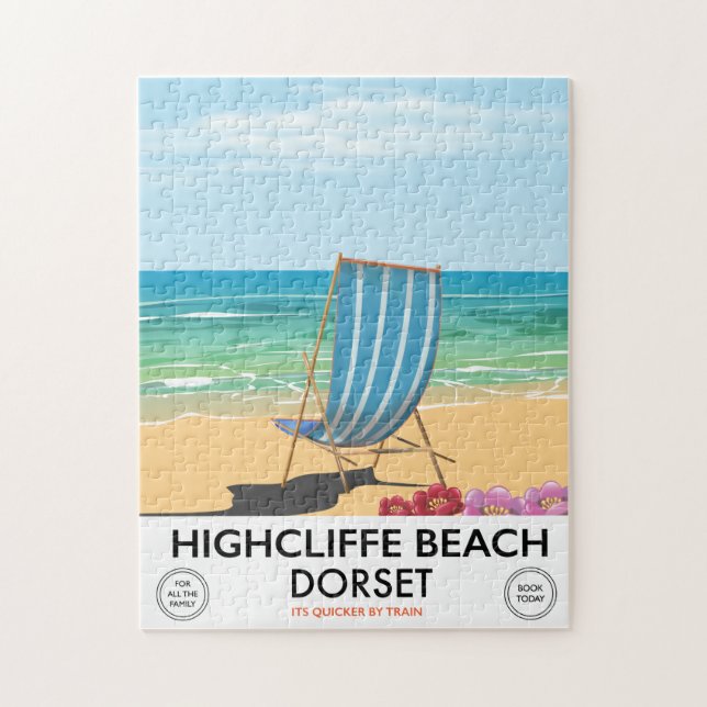 Highcliffe Beach, Dorset vintage tåg poster Pussel (Vertikal)