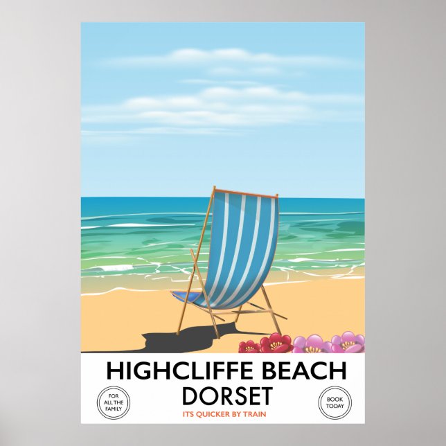 Highcliffe Beach, Dorset vintage tågplanscher Poster (Framsidan)
