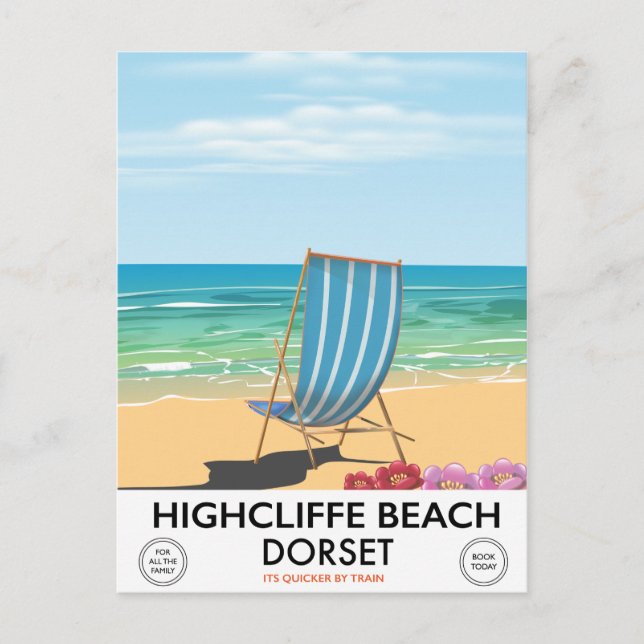 Highcliffe Beach, Dorset vintage tågplanscher Vykort (Framsida)