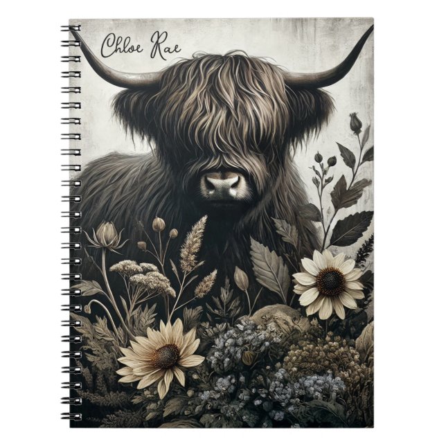 Highland Bull med solros Anteckningsbok (Framsidan)