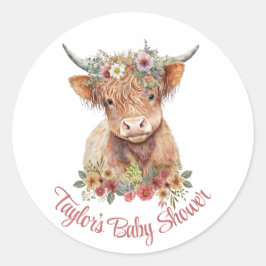 Highland Calf Blommigt Rustic Watercolor Cute Runt Klistermärke