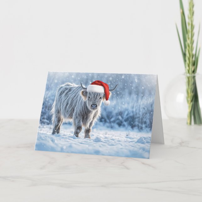 Highland Calf in the Snow Happy Holidays  Kort (Framsida)