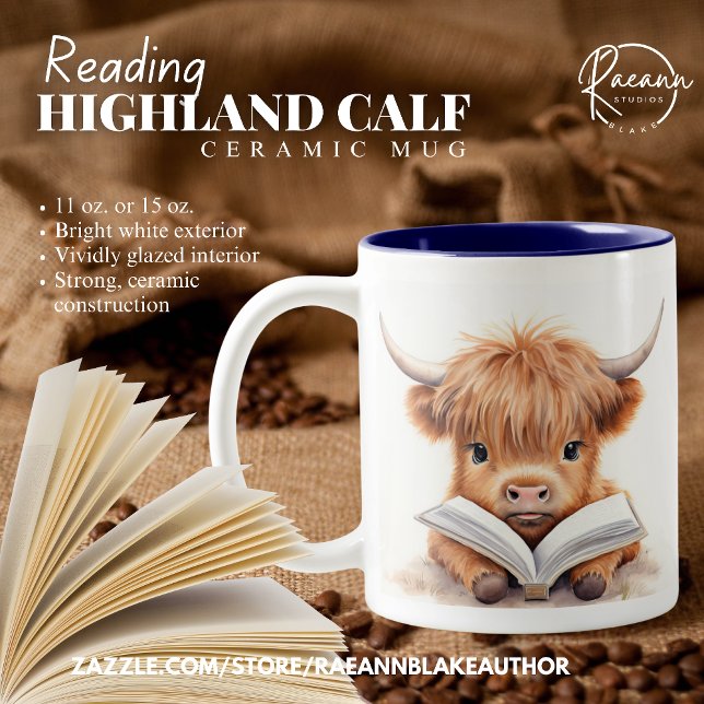 Highland Calf Reader Ceramic Mugg (Skapare uppladdad)