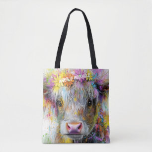 Highland Calf Vibrant Stänk Bright Flowers Tygkasse