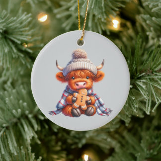 Highland Cattle Baby Julgransprydnad Keramik