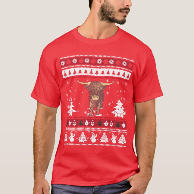 Highland Cattle Ugly God jul T Shirt (Framsida)