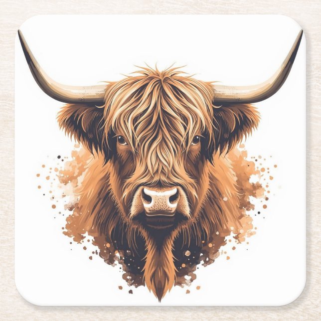 Highland Coo Coaster Underlägg Papper Kvadrat (Framsidan)