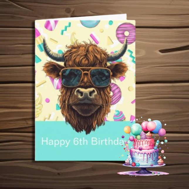 Highland Coola Cow GRATTIS PÅ FÖDELSEDAGEN Kort (Skapare uppladdad)