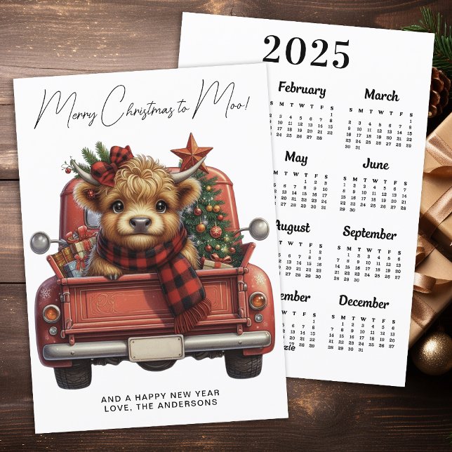 Highland Cow 2025 Calendar Red Lastbil jul Julkort (Skapare uppladdad)