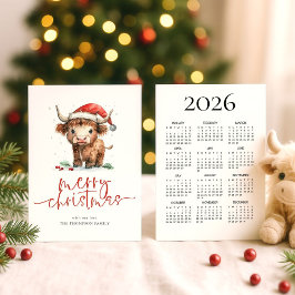 Highland Cow 2026 Calendar God jul Julkort