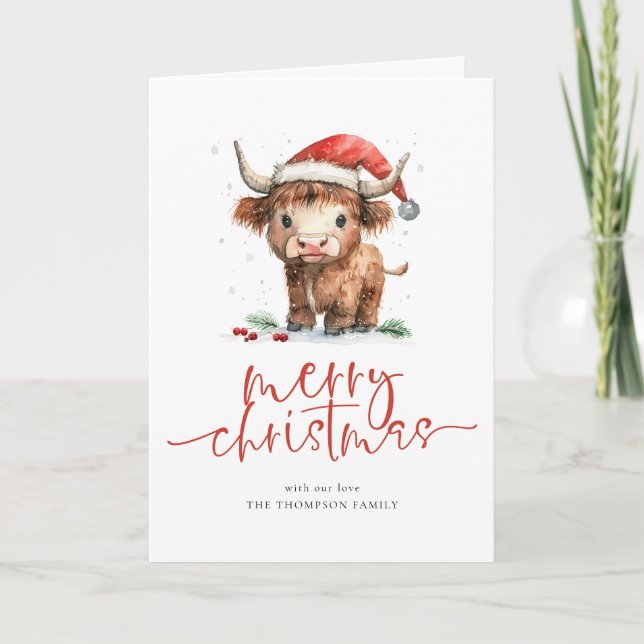 Highland Cow 2026 Calendar Merry Christmas Folded Helgkort (Framsida)