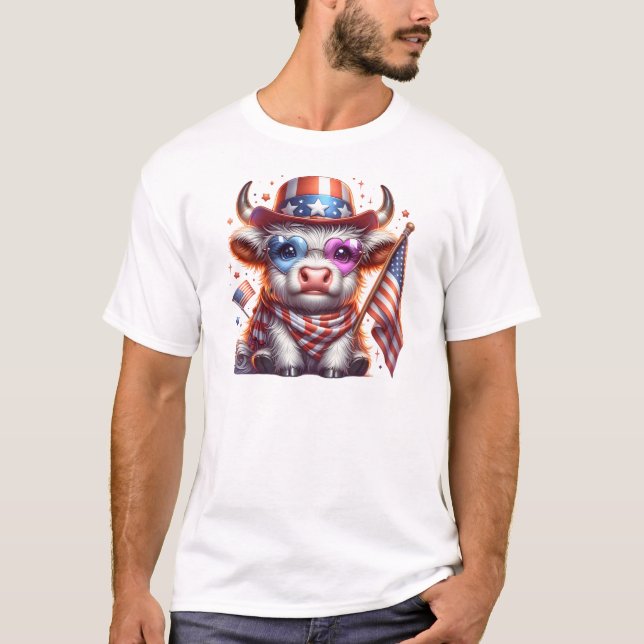 Highland Cow 4:e juli-publiceringsklipp-60643 T Shirt (Framsida)