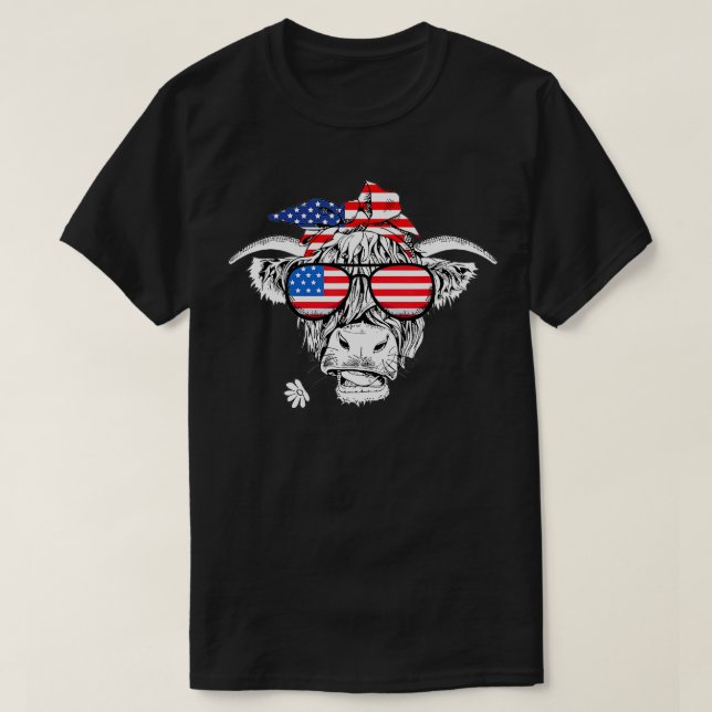 Highland Cow American Independence day 4:e juli T Shirt (Design framsida)