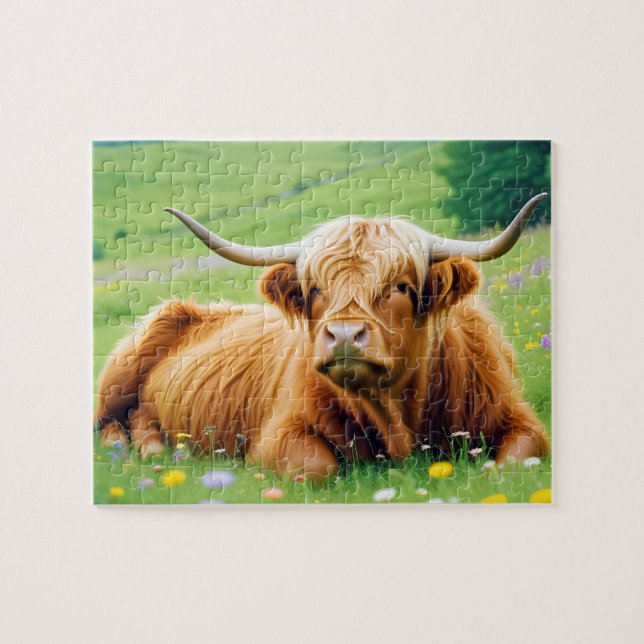 Highland Cow Animal Nature Wildlife Affection Love Pussel (Horisontell)