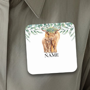 Highland Cow Baby Shower Eukalyptus Namn Märke