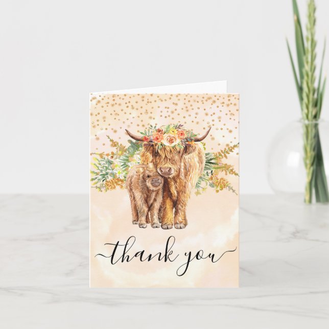 Highland Cow Baby Shower Tack Peach  Kort (Framsida)