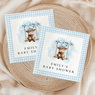 Highland Cow Blue Boy Baby Shower Pappersservett
