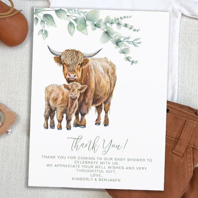 Highland Cow Boho Greenery Baby Shower Tack Vykort (Skapare uppladdad)