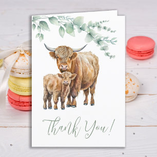 Highland Cow Boho Greenery Farm Animal Baby Shower Tack Kort