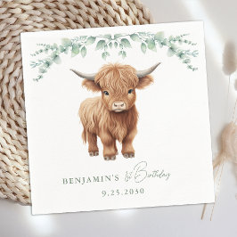 Highland Cow Boho Greenery Farm Animal Birthday Pappersservett