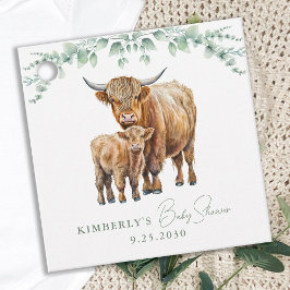 Highland Cow Boho Greenery Sage Baby Shower Gåvor Etiketter