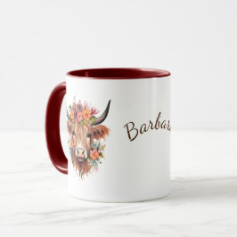 Highland Cow Boho | Namn med blommor Mugg