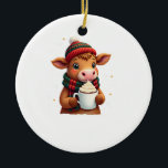 Highland Cow Brushstroke Christmas T-Shirt (4) Julgransprydnad Keramik<br><div class="desc">Highland Cow Brushstroke Christmas T-Shirt (4)</div>