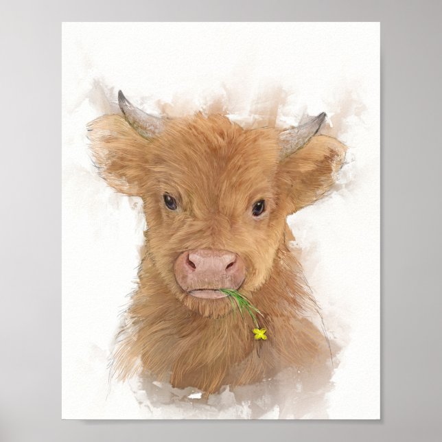 Highland Cow Calf Porträtt Poster (Framsidan)