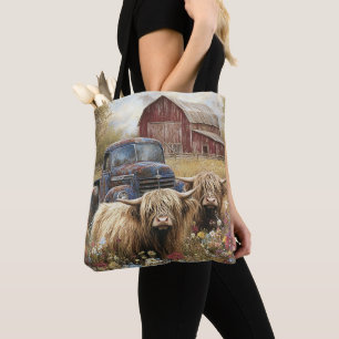 Highland Cow Calf Vintage Lastbil Rustic Red Barn Tygkasse
