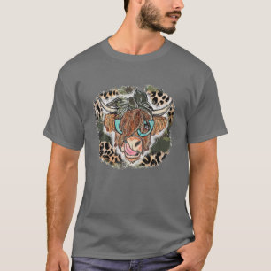 Highland Cow Camo Leopard Bandana Cowgirl Cowhide T Shirt