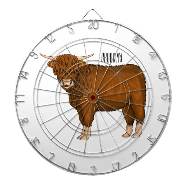 Highland cow cartoon illustration darttavla (Framsidan)