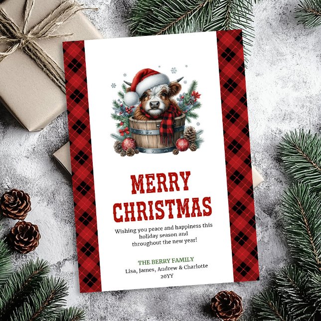 Highland cow Christmas greeting editable card Julkort (Highland cow Christmas greeting editable card)
