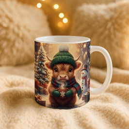 Highland Cow Christmas Mug, Cute Calf Art, Holiday Jumbo Mugg